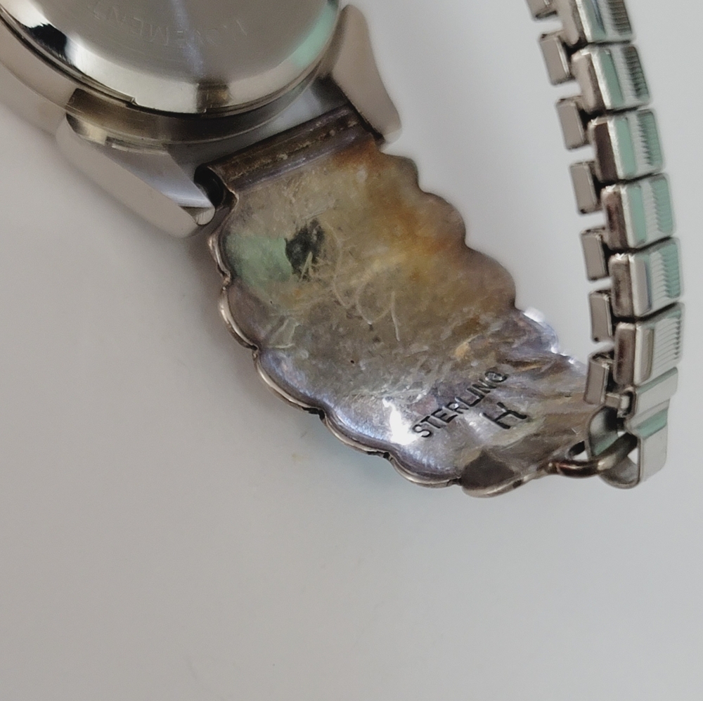 H Signed Southwest Traditions sterling silver with turquoise Watch - Picture 5 of 6